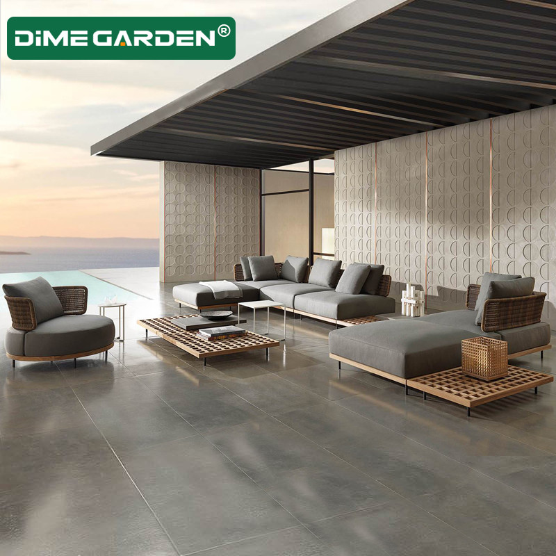 户外沙发柚木别墅休闲组合藤编椅实木茶几室外花园庭院样板房家具