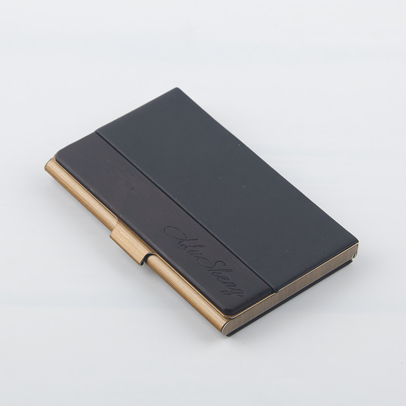 速发时尚精致男士可夹式黑檀实木金属商务名片随名片携盒身礼品j.