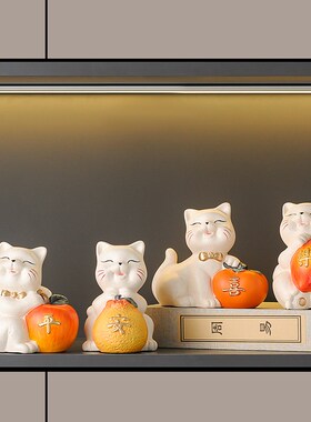 速发平安喜居事事如入招财猫摆件意户玄关酒柜电视柜装饰乔迁新乐