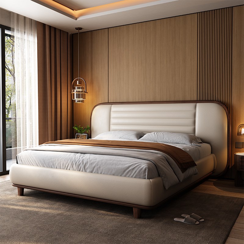 速发乌金木黑胡桃色木卧端双人实木床主高别墅卧室家具实床婚床