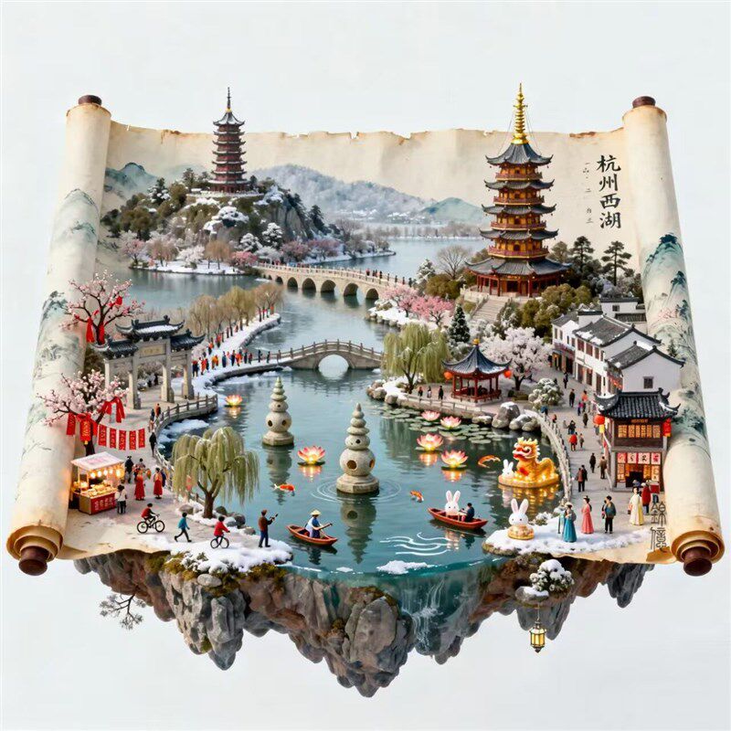 速发杭州三潭印月金属磁吸冰箱贴浙江西湖雷峰塔乌镇博物馆纪念伴