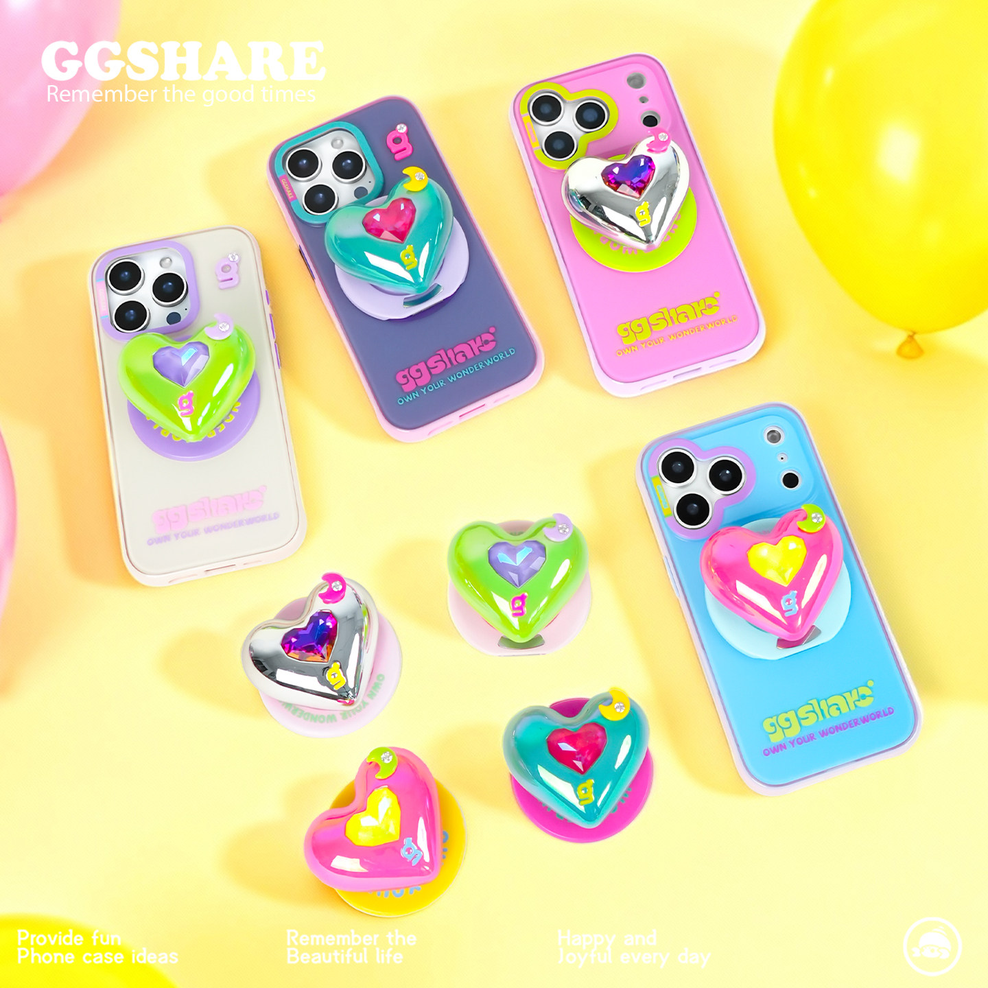 GGSHARE寄居蟹原创心心圈圈艺术iPhone17手机壳适用苹果16 promax保护套新款15手机套防摔带磁吸支架折叠镜子