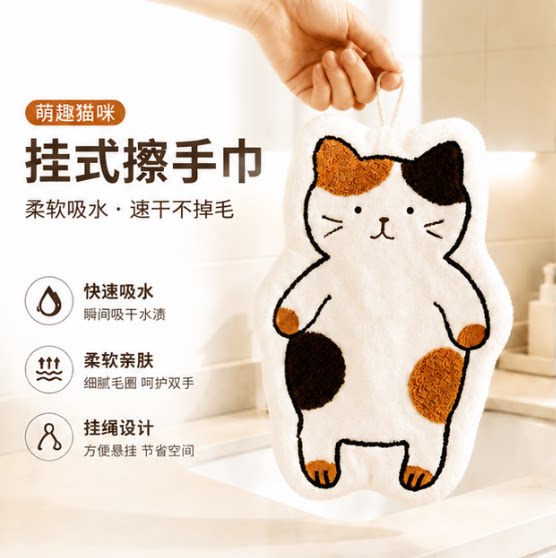 萌趣猫咪挂式吸水速干擦手巾