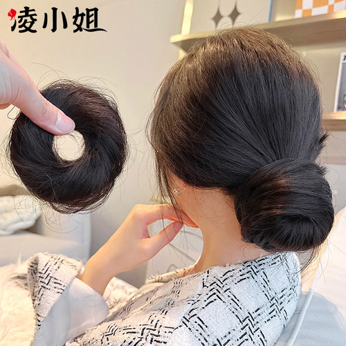 速发低丸子头假发真发勺圈蓬神盘发松器发髻可扎后脑发汉服古风发