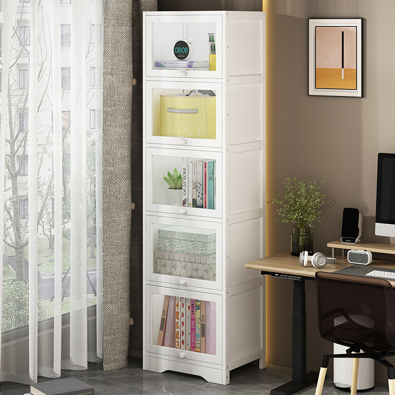 速发书架置物架透明防家落地尘用客窄靠墙儿童多层书柜厅缝转角储