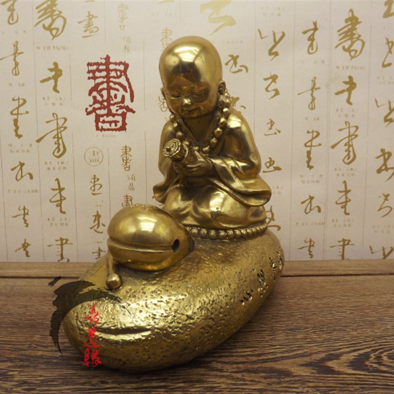 现货纯铜和尚念经摆件纯铜和尚摆件 纯铜小和尚铜工艺品心想事成