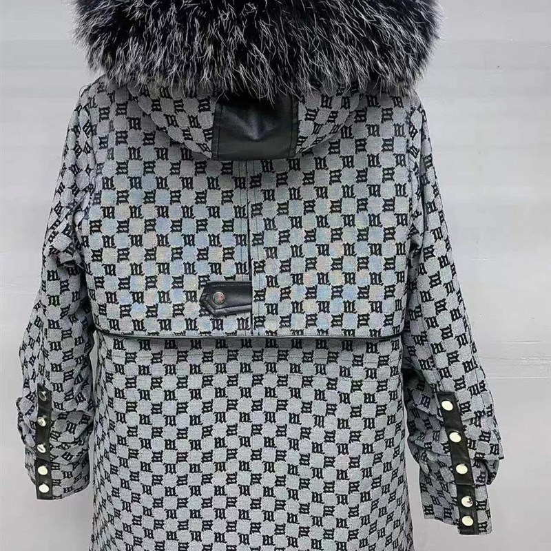 现货2023新款派克服女可拆卸獭兔毛内胆白貉毛领时尚中长款皮草外