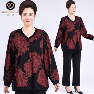 速发中老长装200斤胖妈妈年袖T恤上体码春秋打底衫特衣