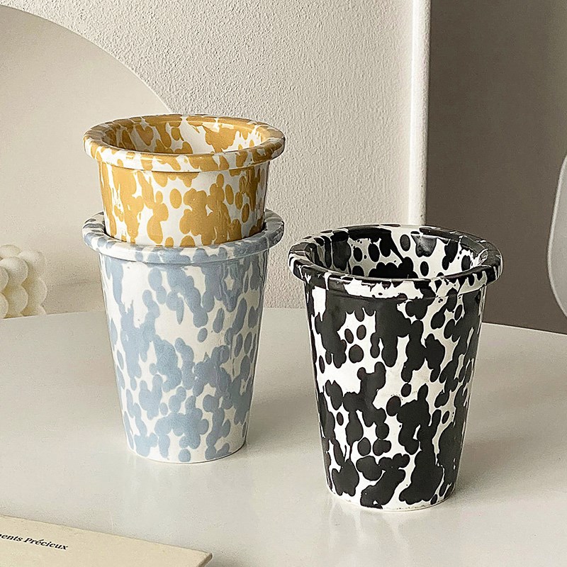 速发复古泼墨陶瓷杯家用生刷牙漱口杯情颜值笔筒高侣早餐咖啡马克