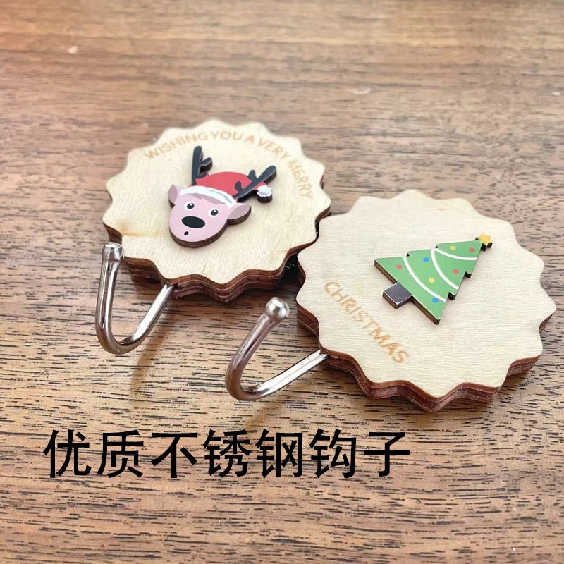 速发木质圣诞强力粘钩无痕免打孔家用墙面墙壁门后挂钩简约收纳钩