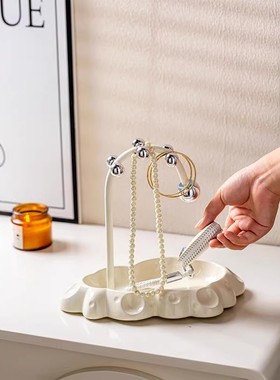 速发玄面收纳摆轻放件奢高档入户门口家居桌关装饰品奶油风置物架