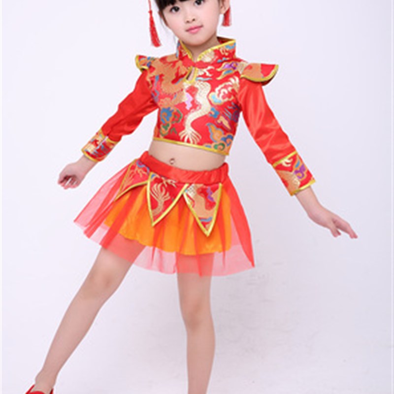 速发十一儿童开门红演出服喜庆秧歌表演服武术中国红舞蹈幼儿园打