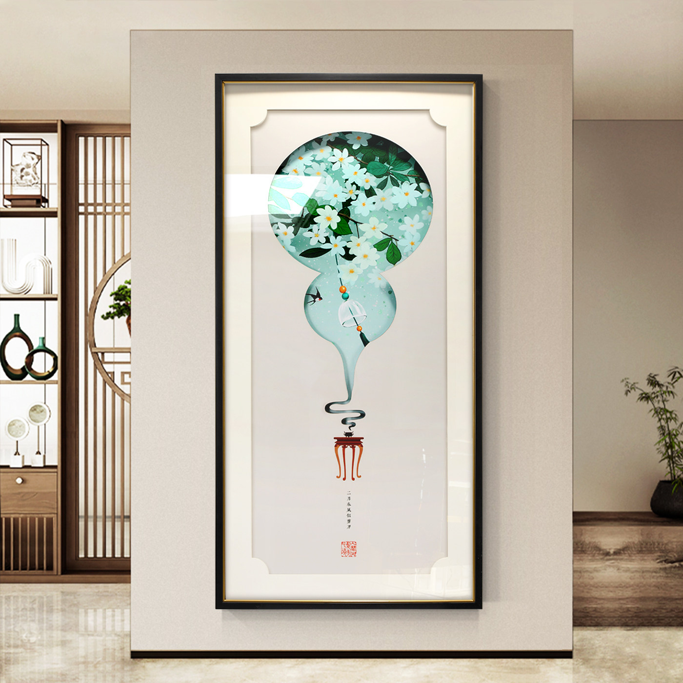 速发吉祥福禄玄关装饰画入中过走廊式道立体实物挂画高级感新户门