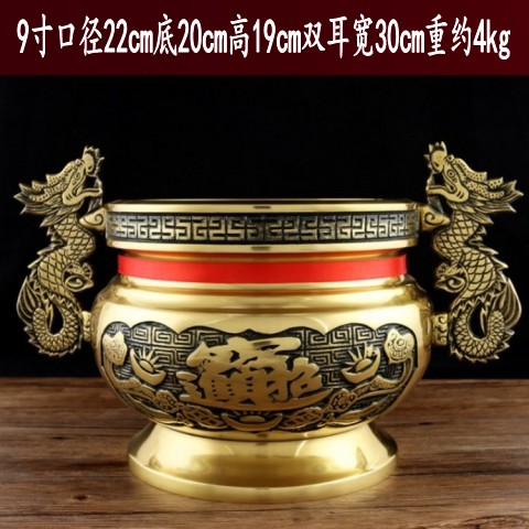 新款佛具大号供炉佛光普照炉佛堂祠堂H双耳环莲花纯铜立香炉线香