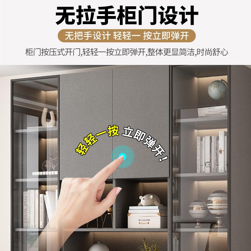 9示W轻奢书柜用带玻璃门体客厅一整墙家现代储物WNR柜实木书架展