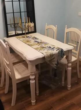 美式奶油风型实木餐桌岩板家桌用小户形现代简约白色长方FEZ餐椅