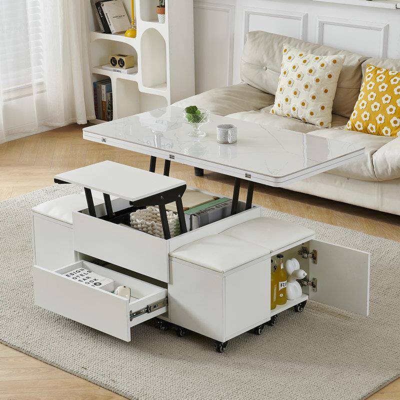 9W实SQH木降岩多功餐能升茶几小户型可折板叠伸缩储物茶几桌两用