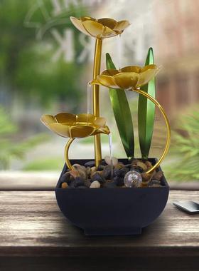 创意桌NFO面荷叶元宝流水喷泉摆件客厅屏玄关家装饰LED氛居围风夜