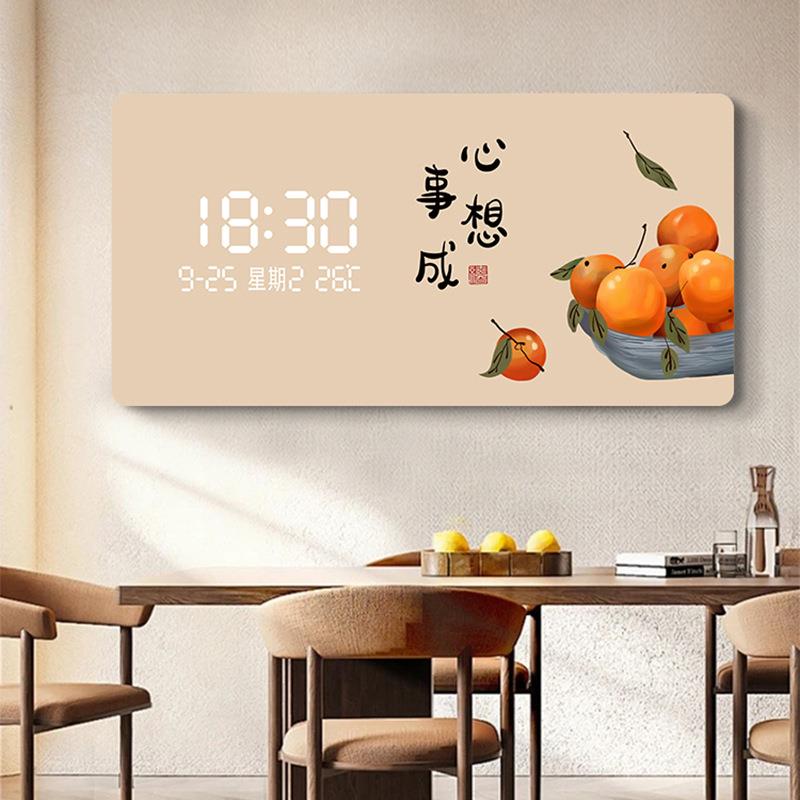 平安喜乐子钟表装饰挂墙万年历感应轻奢挂画电厅餐MMD厅电子画客