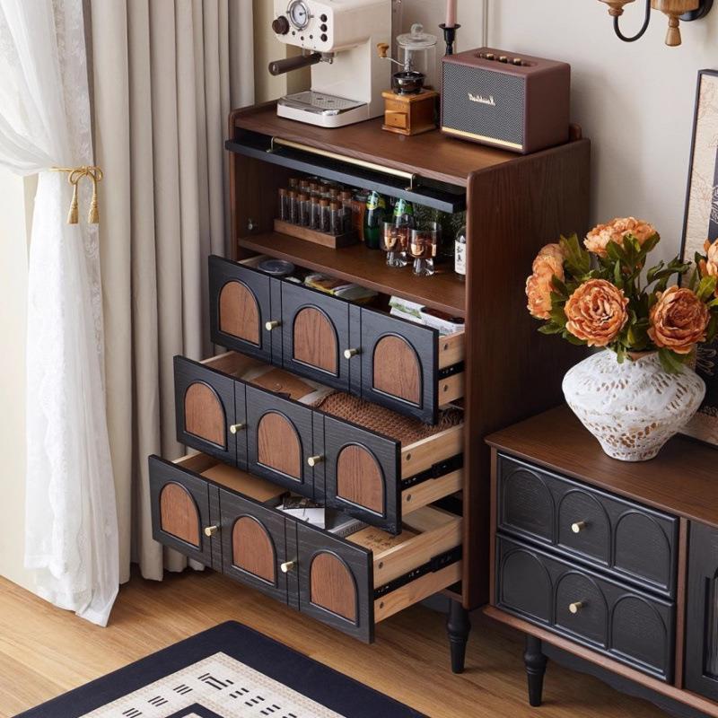 新款法古复实木斗柜客厅靠墙电视柜旁小色边柜REH网红拼卧室式床