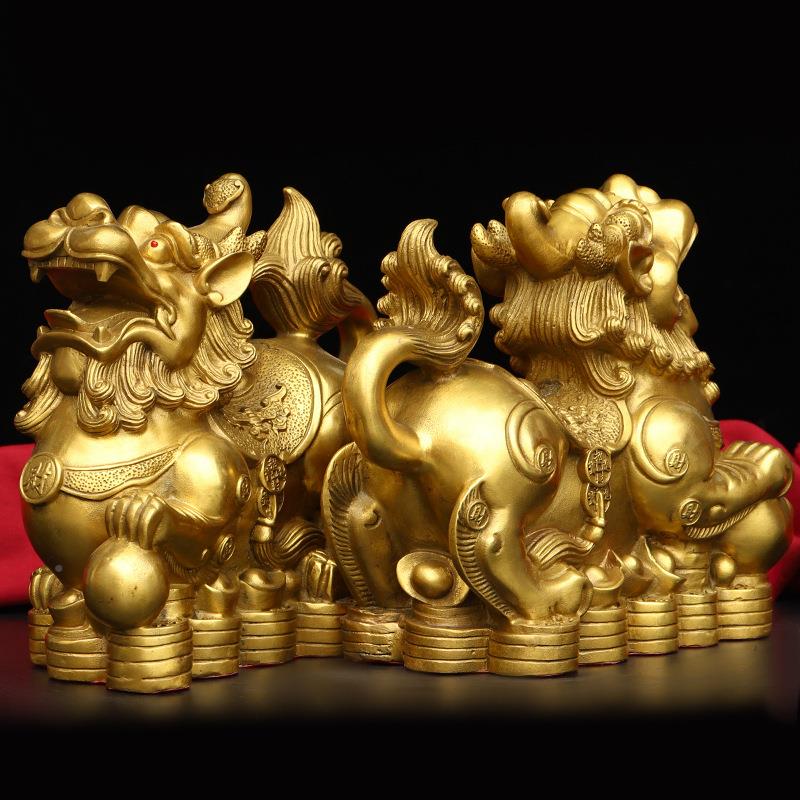 铜貔貅摆件办公XEG摆桌设貔恘聚公母一对皮丘店铺室宝盆客厅家居