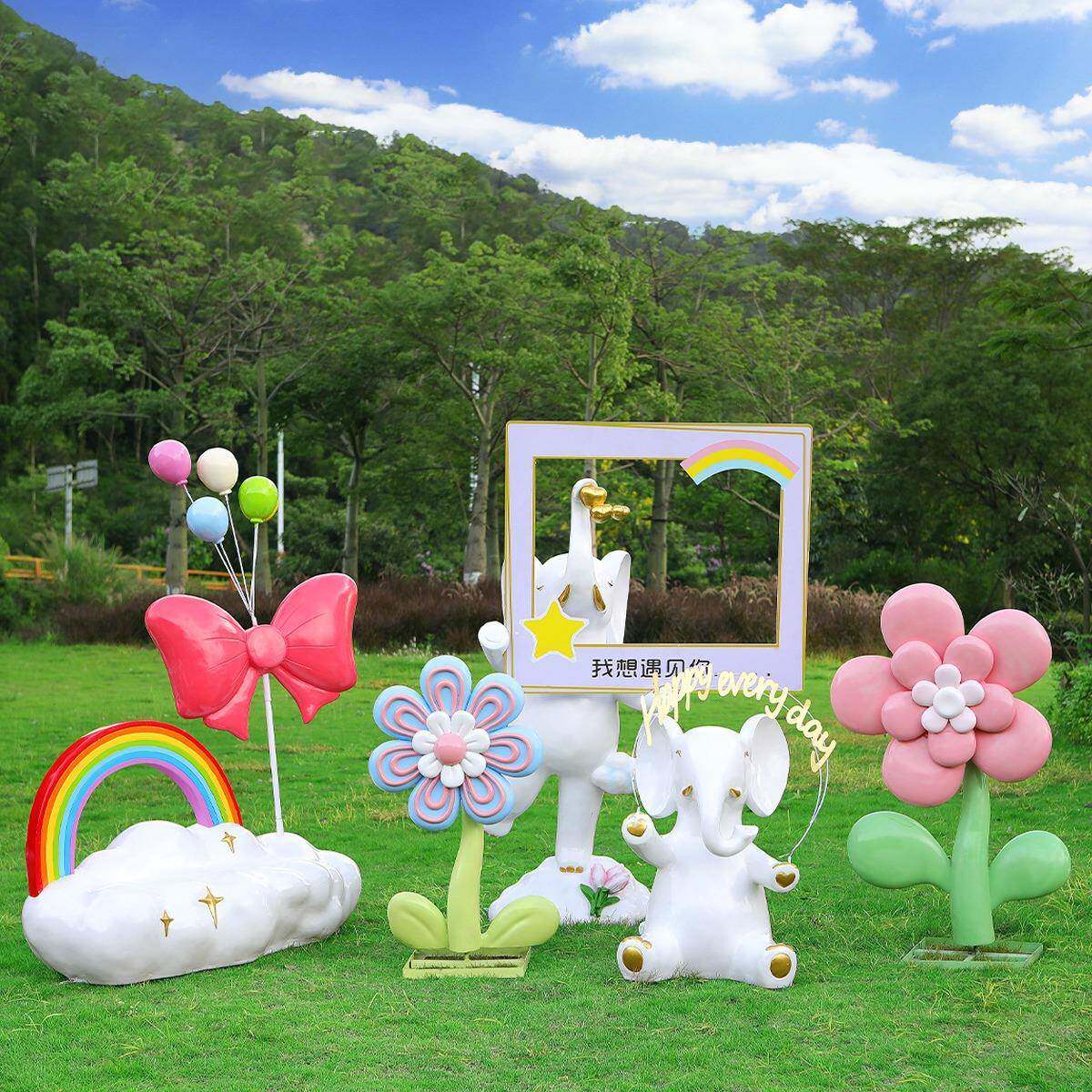 户园外卡WAZ通动物大象雕卡塑幼儿园景区林网红打拍照座椅装公饰