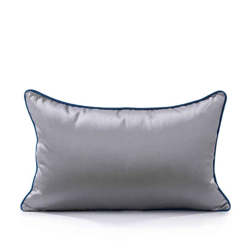 新中TTF式样板抱房山水墨纹腰枕蓝灰色撞宝色沙发靠包靠流苏装饰