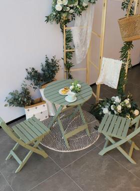 YHA茶几户阳院台闲桌椅折休叠桌椅防腐木茶几外庭桌椅可折叠茶几