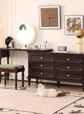 缩法式复古转风梳妆台斗柜一体可伸旋转实卧室收纳角美木式化MJY