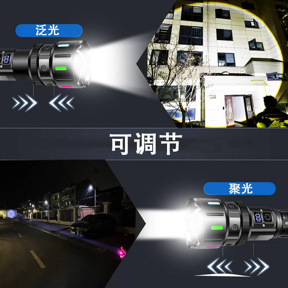 跨境高亮手电筒伸缩变焦IPX6防水攻击头手电筒可充电便携手电