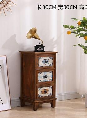 美LWS床头柜简约实木欧小式卧室置物架现代柜式子纳收储物柜复古