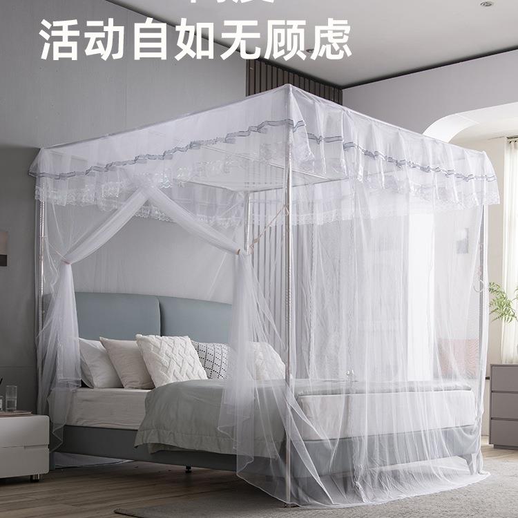 新款不锈钢落地蚊帐加支粗加厚架管子家用方顶三开门加公主1密IOV