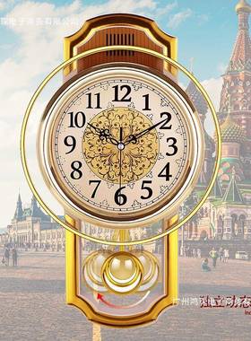 厂直销康巴丝欧家式复古摇摆挂客厅简约时钟尚石挂表卧室静WTX音