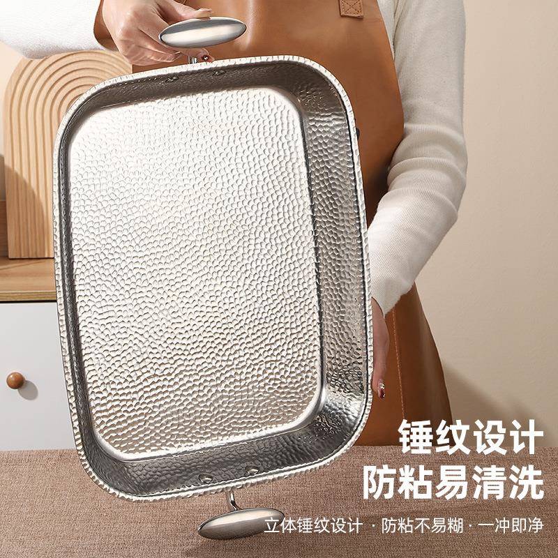 錘304VAB三鋼通烤魚印盤蛋型烤盤家用層煎盤鴛鴦盤電磁爐煤氣灶用