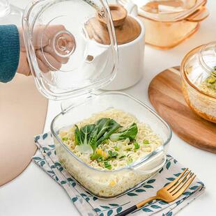 泡面盖带玻璃碗带LTF宿舍学生盖双碗耳带把手饭碗可微波炉烤箱专