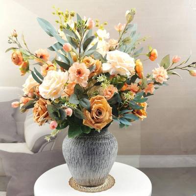 餐桌假花CKF玫花居家新瑰房装店饰花婚庆绢酒花艺插花套装花