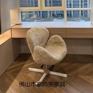 天鹅椅纯布艺色梳沙发椅WON奶油风舒适升降旋转妆椅皮艺化休闲椅
