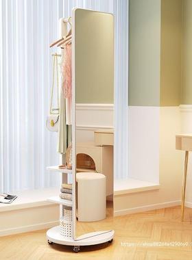 可实木旋穿衣镜家用地可移动收纳衣帽架一体全OIT落身转镜卧室挂