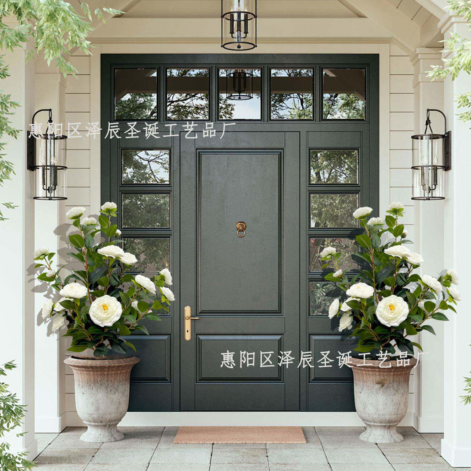 饰泽辰ITY境亚马逊款仿真绿植户爆外山茶花地插树跨庭院花园装品