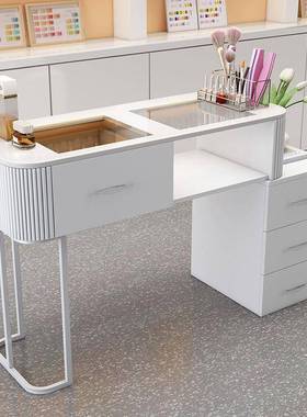 奶油风美甲桌白色FTT日式玻璃单人全甲套轻奢简美约甲台收叠纳折