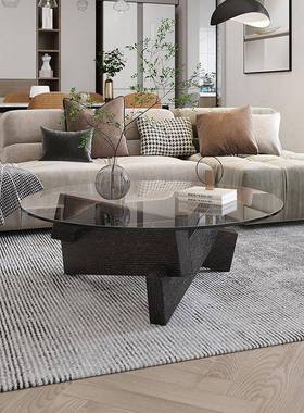 网民极简小茶台SME红矮桌子玻几璃圆形茶简宿约现代客厅家用个性