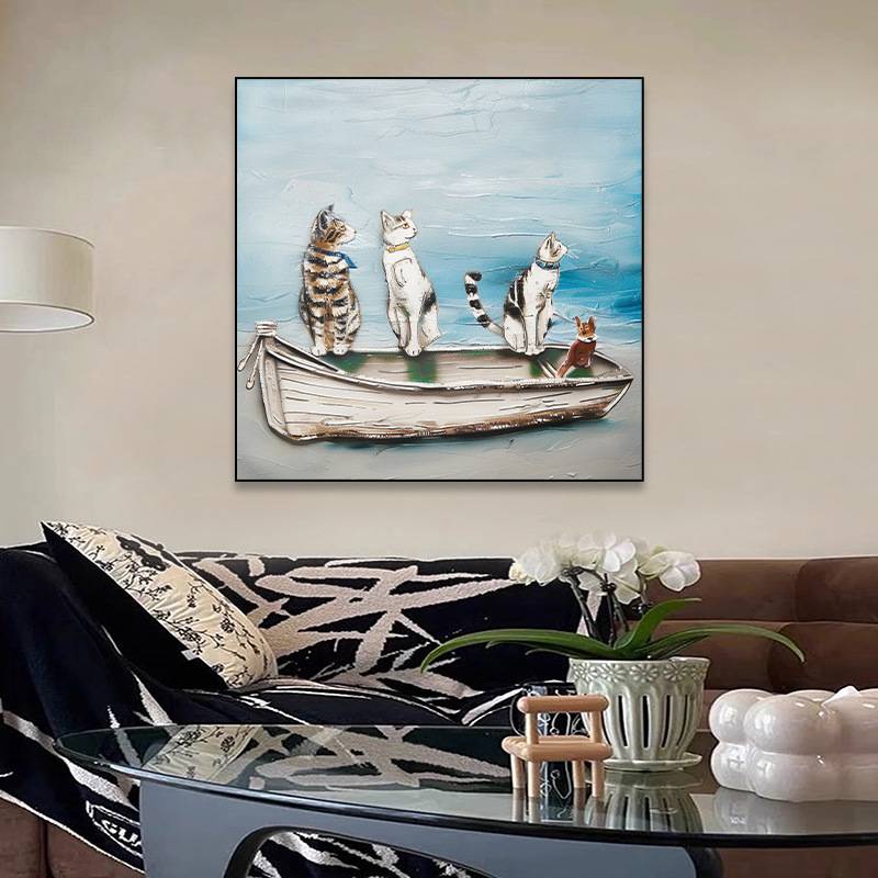 手绘动物大幅抽象油画 猫咪沙发背景客厅卧室画餐厅装饰画肌理画图片