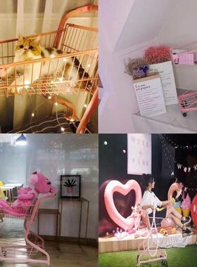 超市双层粉摆色购小QQC推买车折叠地摊菜物商场露营手推车娃娃机