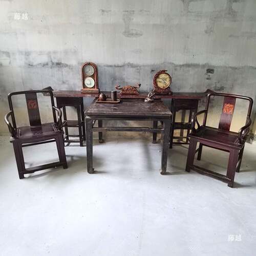老件thsd$*&l榆木老家八具太椅师古董仙桌物条案老椅子民俗怀旧老