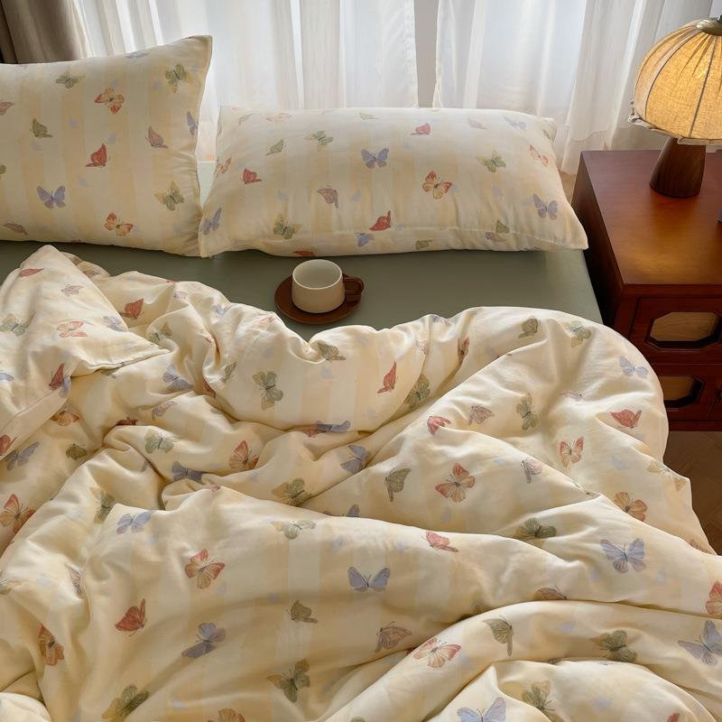 A类被母婴全棉双件层纱四件套100花纯棉复古碎床品VAS被子卡通套