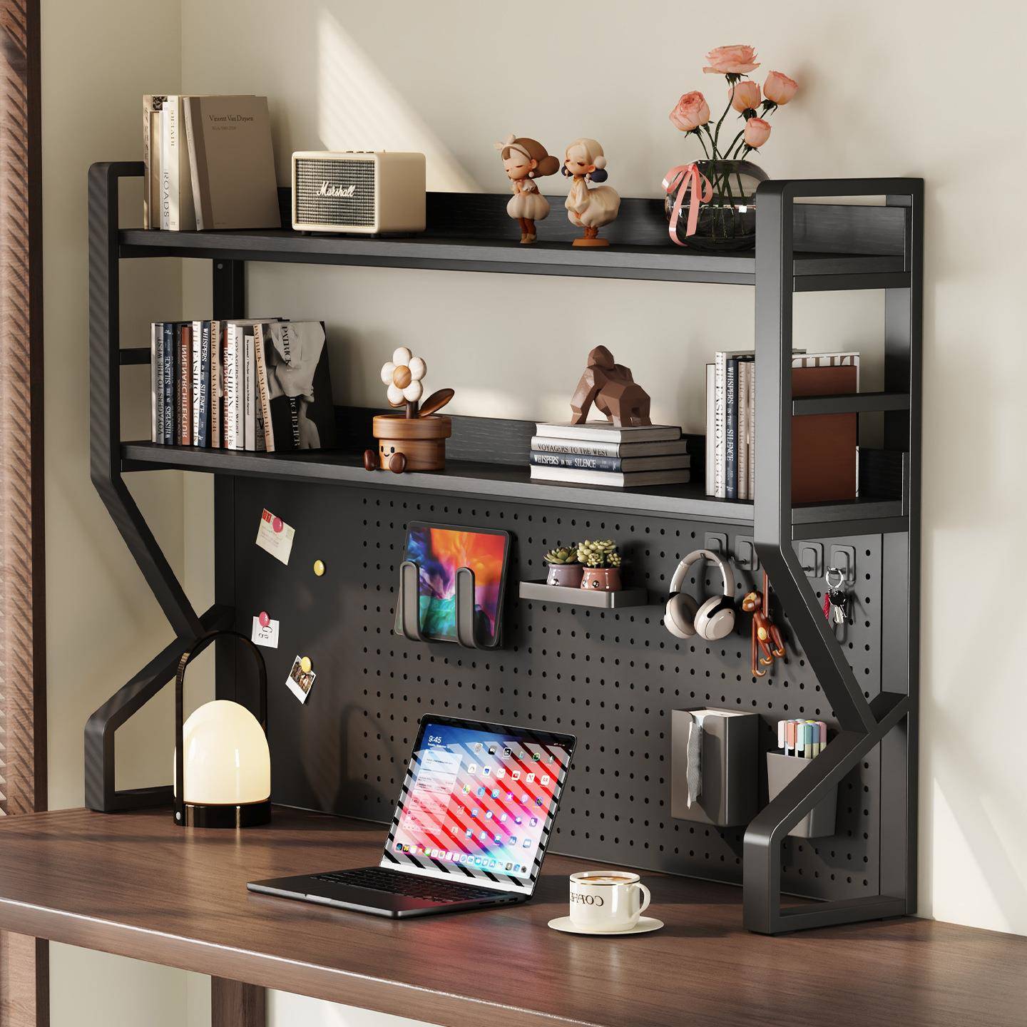 桌面置物洞架带书洞板铁艺层工位改造无品牌/收纳架面办公电脑桌