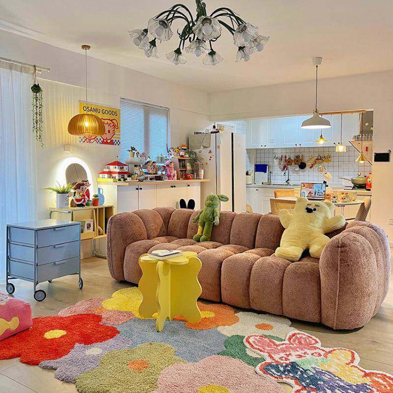 现新款法式奶油风南瓜沙发代简约客HUO厅棉花古糖复布艺朵云沙发