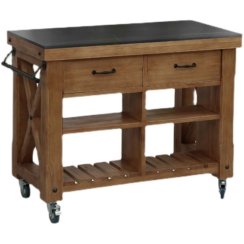 美式厨房料理台中岛台可移动操作台切菜台咖啡机吧台大理石餐边柜