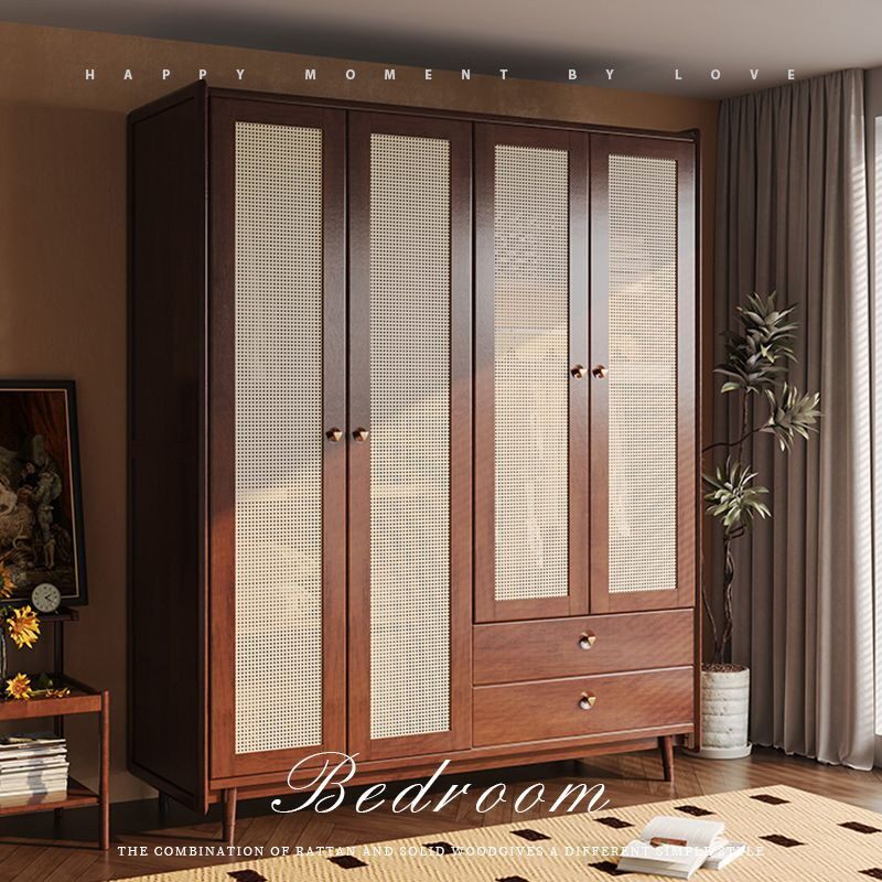 实木藤编衣柜小户型日式衣橱乡村美式收纳家用卧室组合储物柜民宿