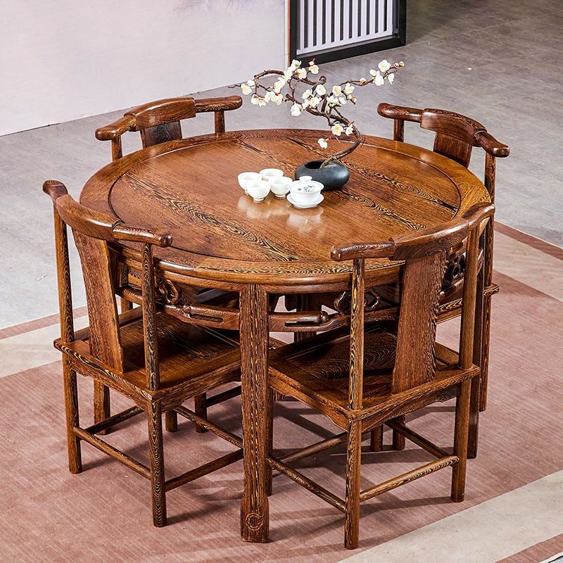 红木圆餐桌家用歺桌小户型鸡翅木吃饭仿古桌子圆形八仙桌中式家具